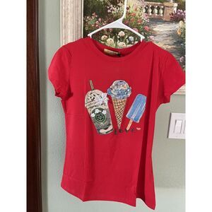 Size Fashion Vinizbena Drink & Ice Cream Red Women's T-Shirt New Small